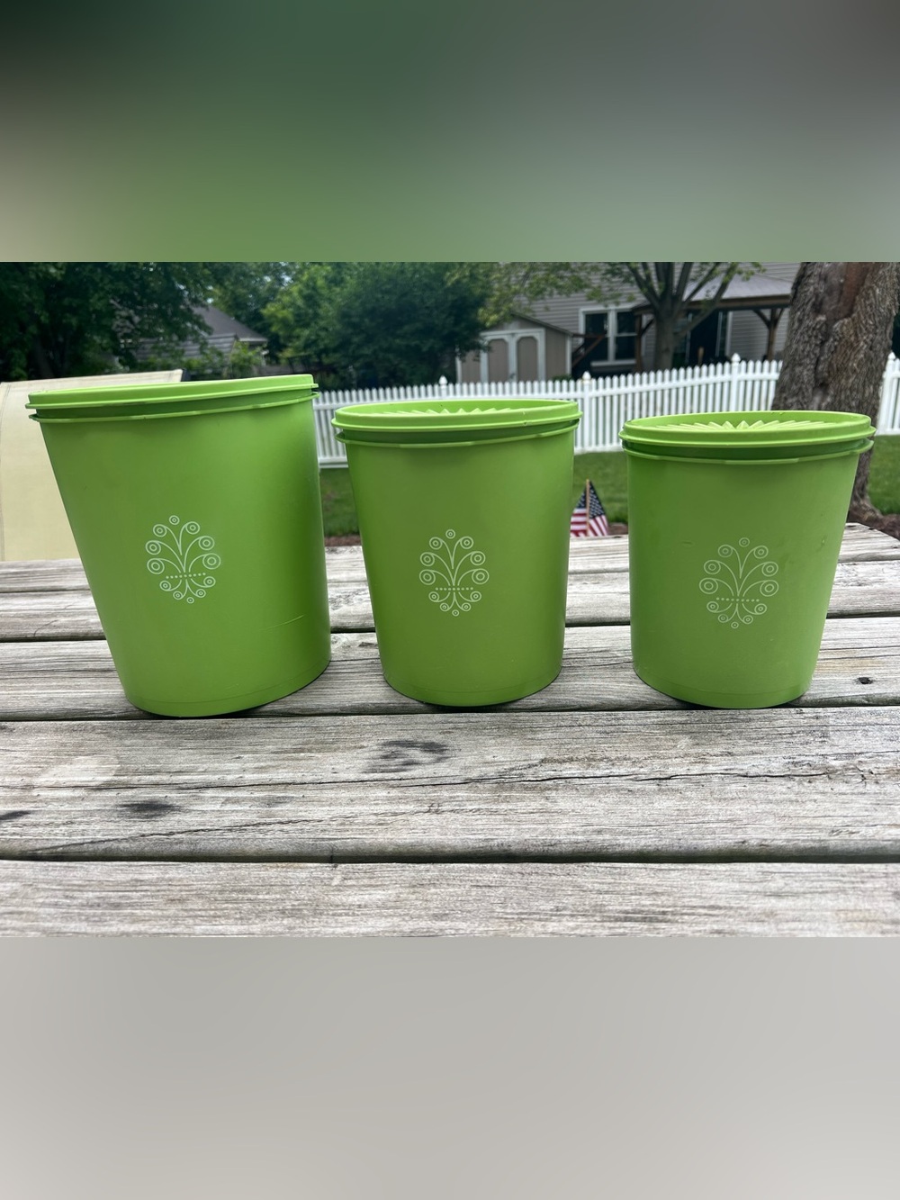 Vintage Set of 3 Tupperware Nesting Servalier Lime Green Canisters